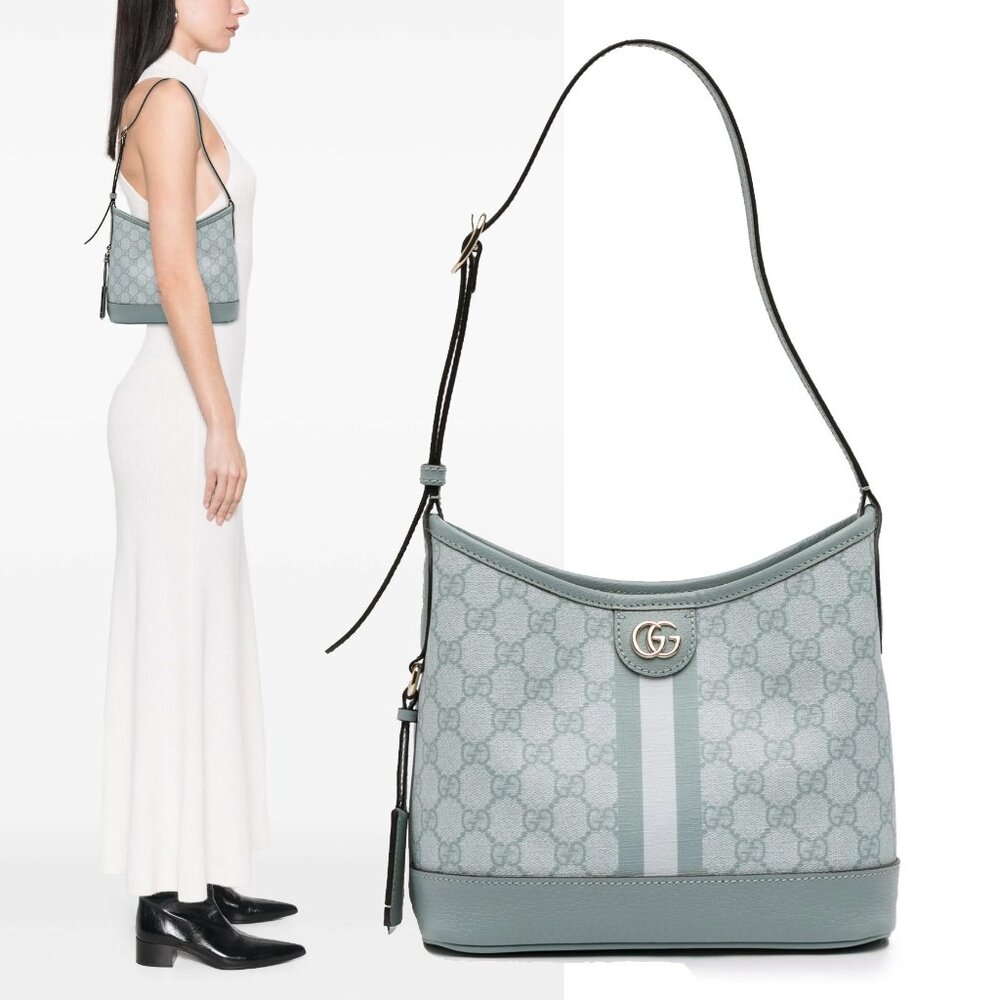 GUCCI BAG 781402 OPHIDIA BLUE GG SUPREME SMALL SHOULDER w DOUBLE G LOGO